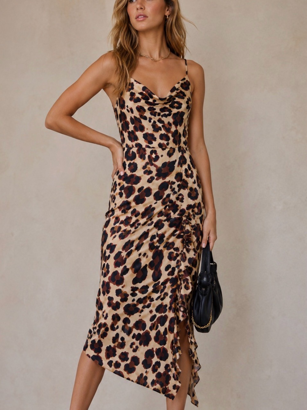 NWT HYFVE Leopard Print Satin Midi Dress | Size Small